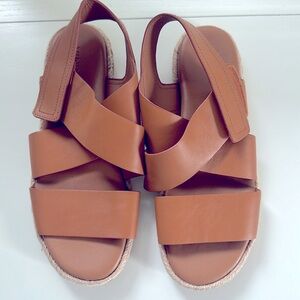 Womens Vince Sofie-B Leather Espadrille Sandals in Tan Brown Womens Sz 9
